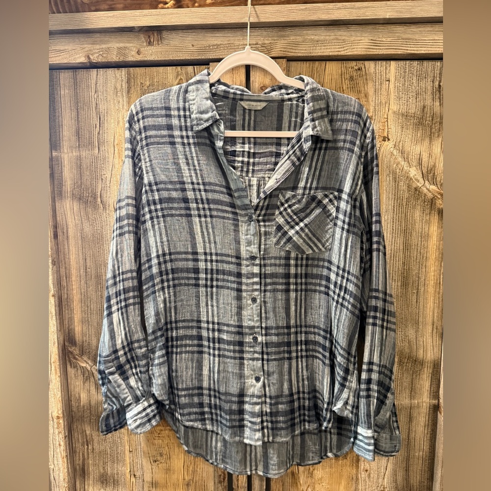 Lucky Brand Navy and Gray Checkered Shirt